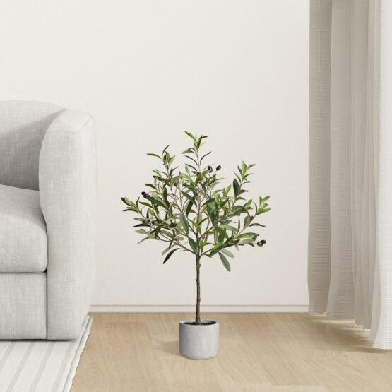 Olive Tree 28 Inch Tall Cement Potted Faux Plant