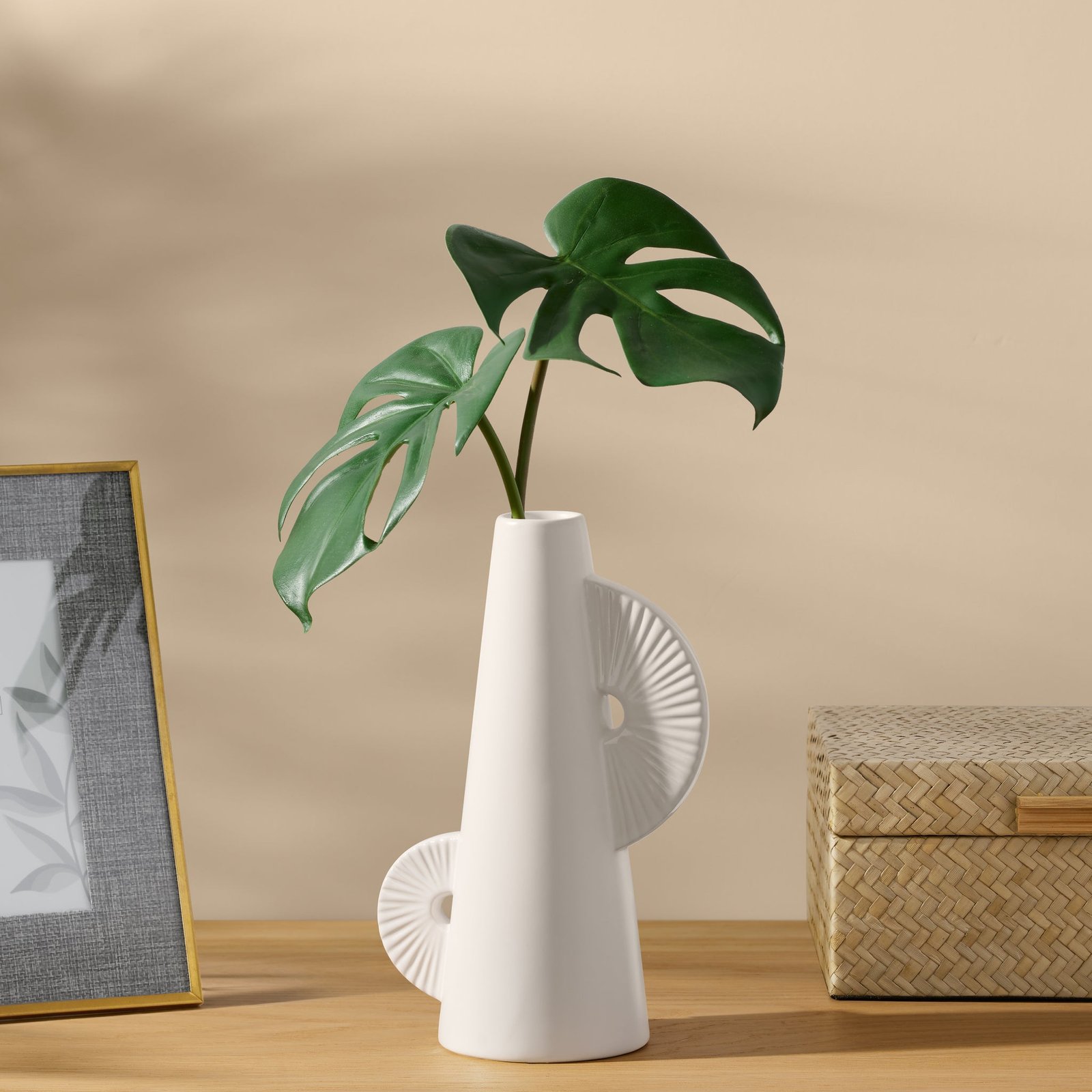 Calypso Two Tone 8h" White Ceramic Tapered Vase - Image 5