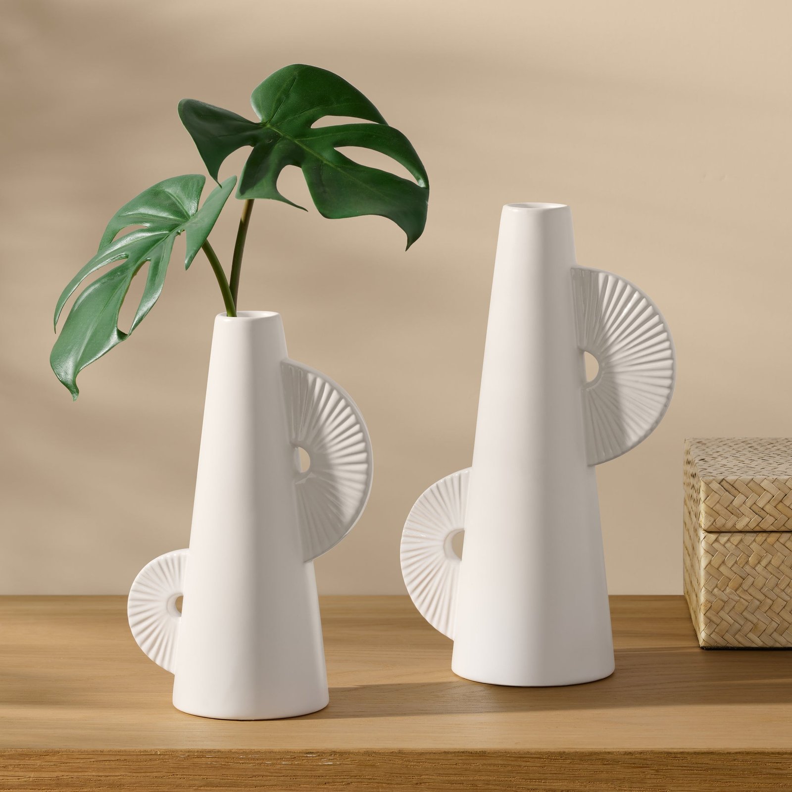 Calypso Two Tone 8h" White Ceramic Tapered Vase - Image 4