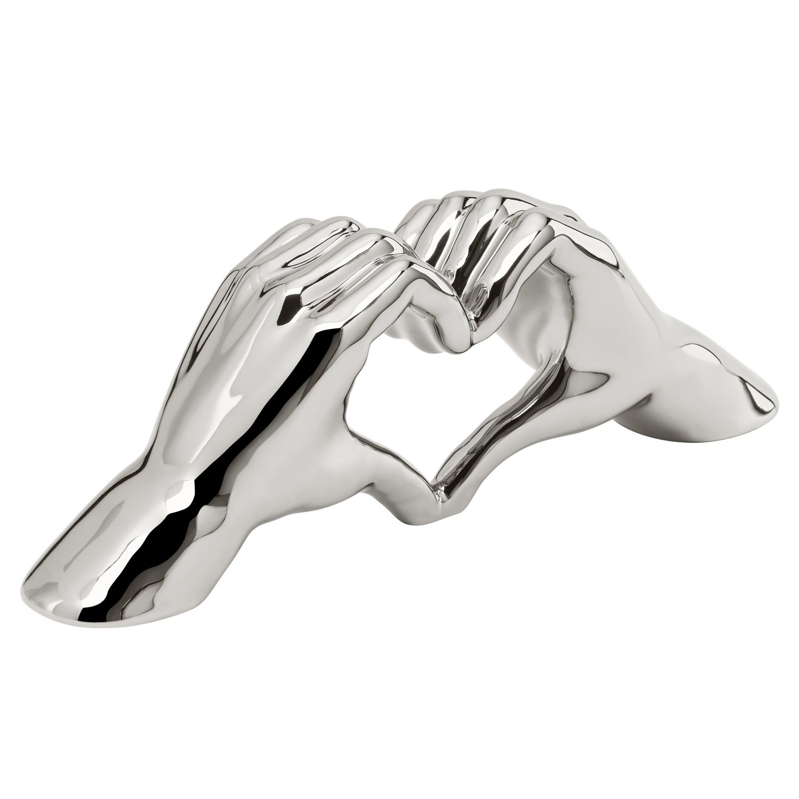 Love Gesture Hand 12L” Ceramic Decor Sculpture - Silver Heart - Image 4