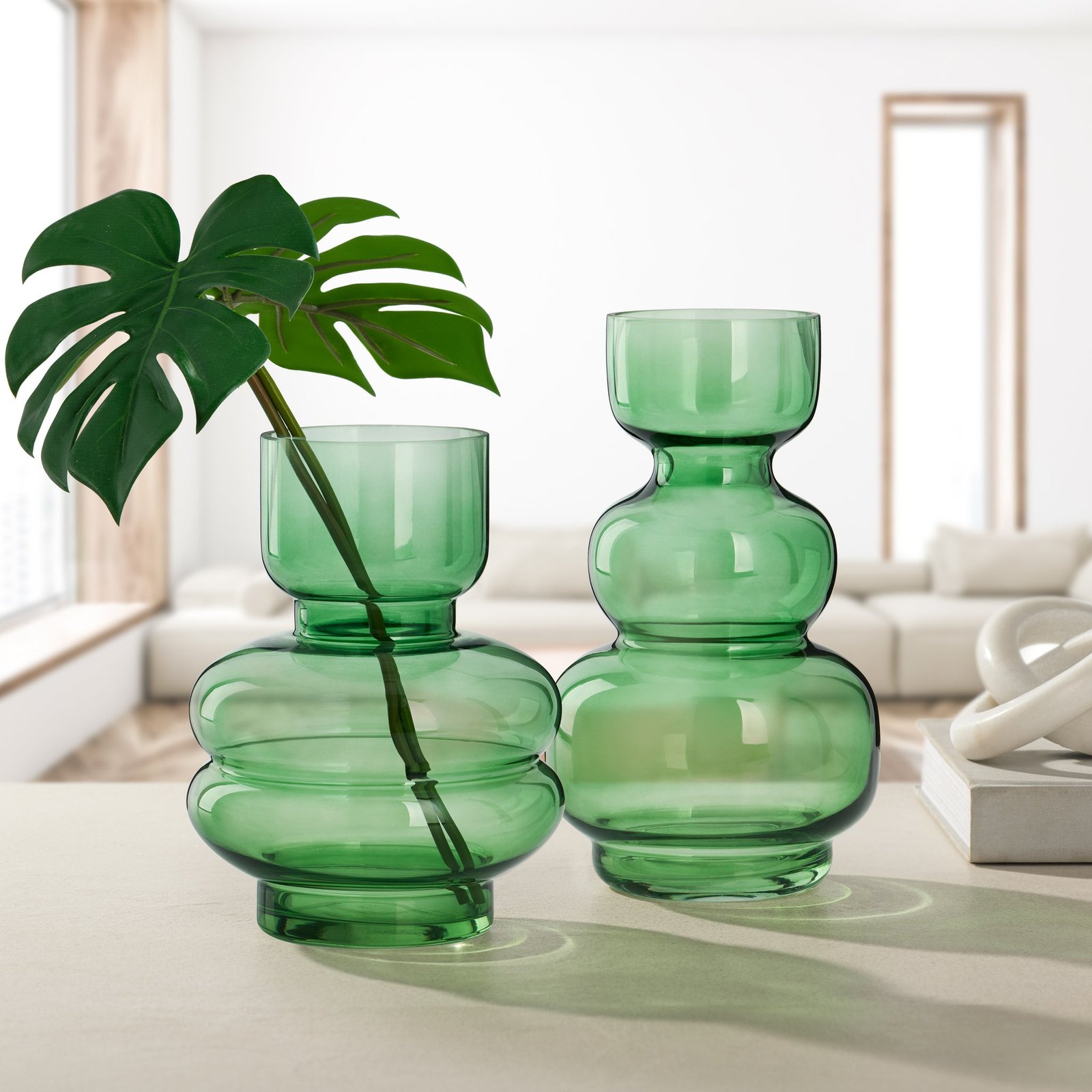 Riva Multi Bulb Green Glass 8 Inch Tall Vase - Image 4