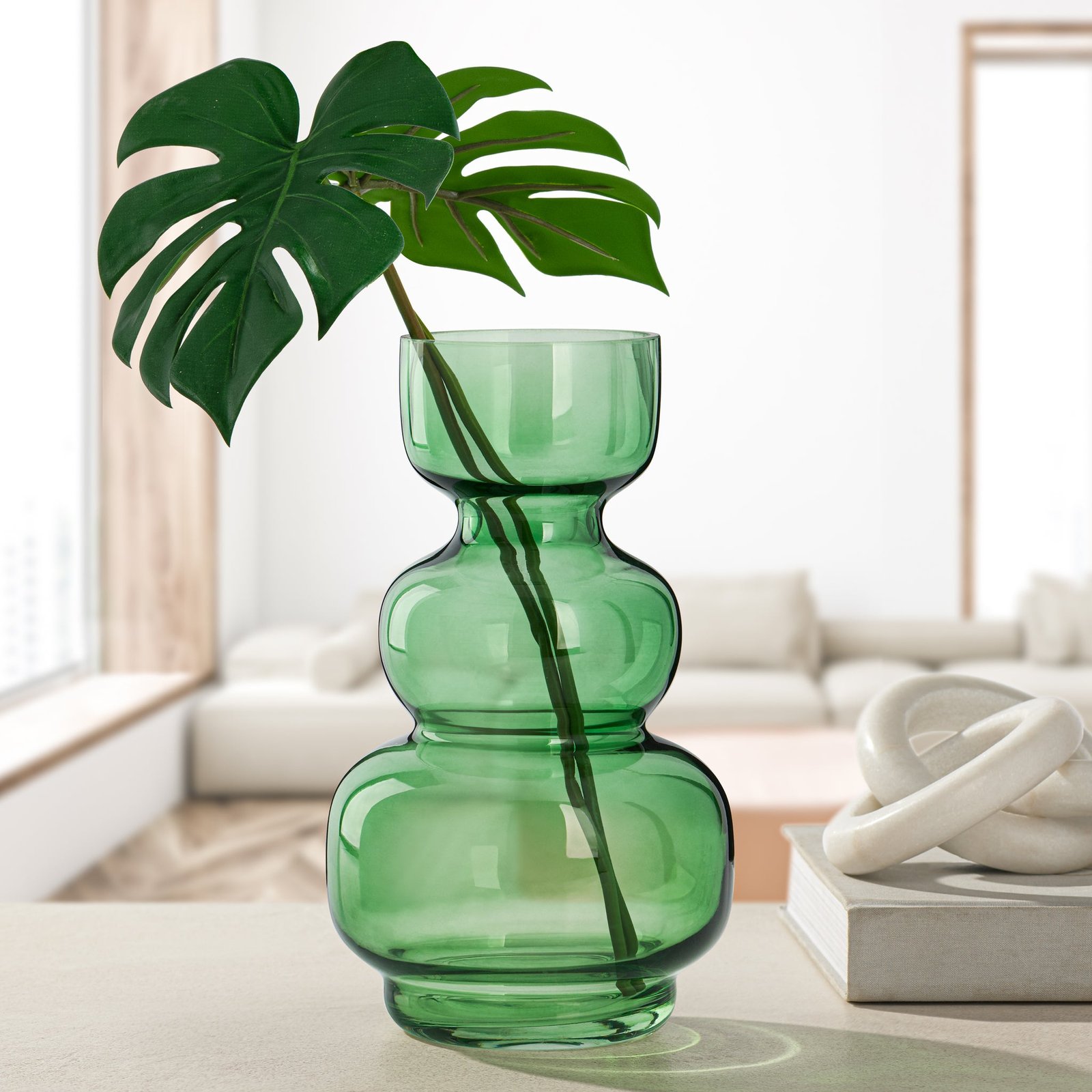 Riva Multi Bulb Green Glass 9.5 Inch Tall Vase - Image 5