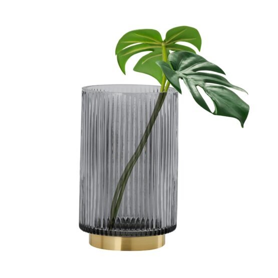 Adele Gold Base Smoke Glass 7.5 Inch Tall Cylinder Vase - Image 2