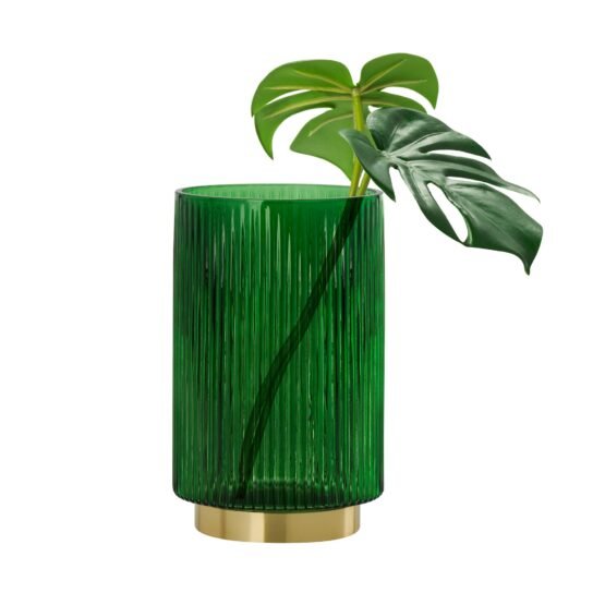Adele Gold Base Green Glass 7.5 Inch Tall Cylinder Vase - Image 2