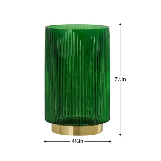 Adele Gold Base Green Glass 7.5 Inch Tall Cylinder Vase - Image 3