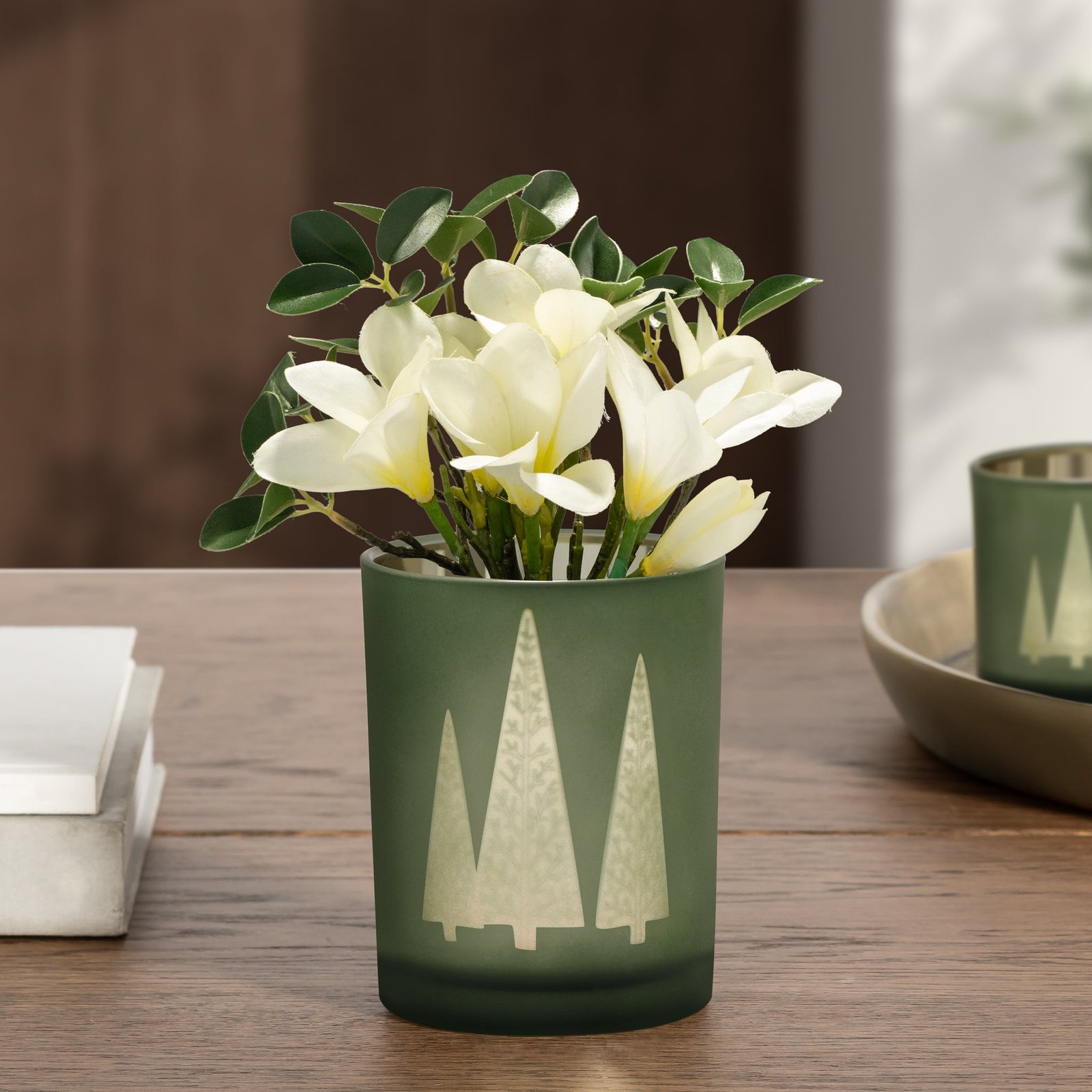 Green Mod Tree Gold Mirror 4x5" Glass Hurricane Vase - Image 6