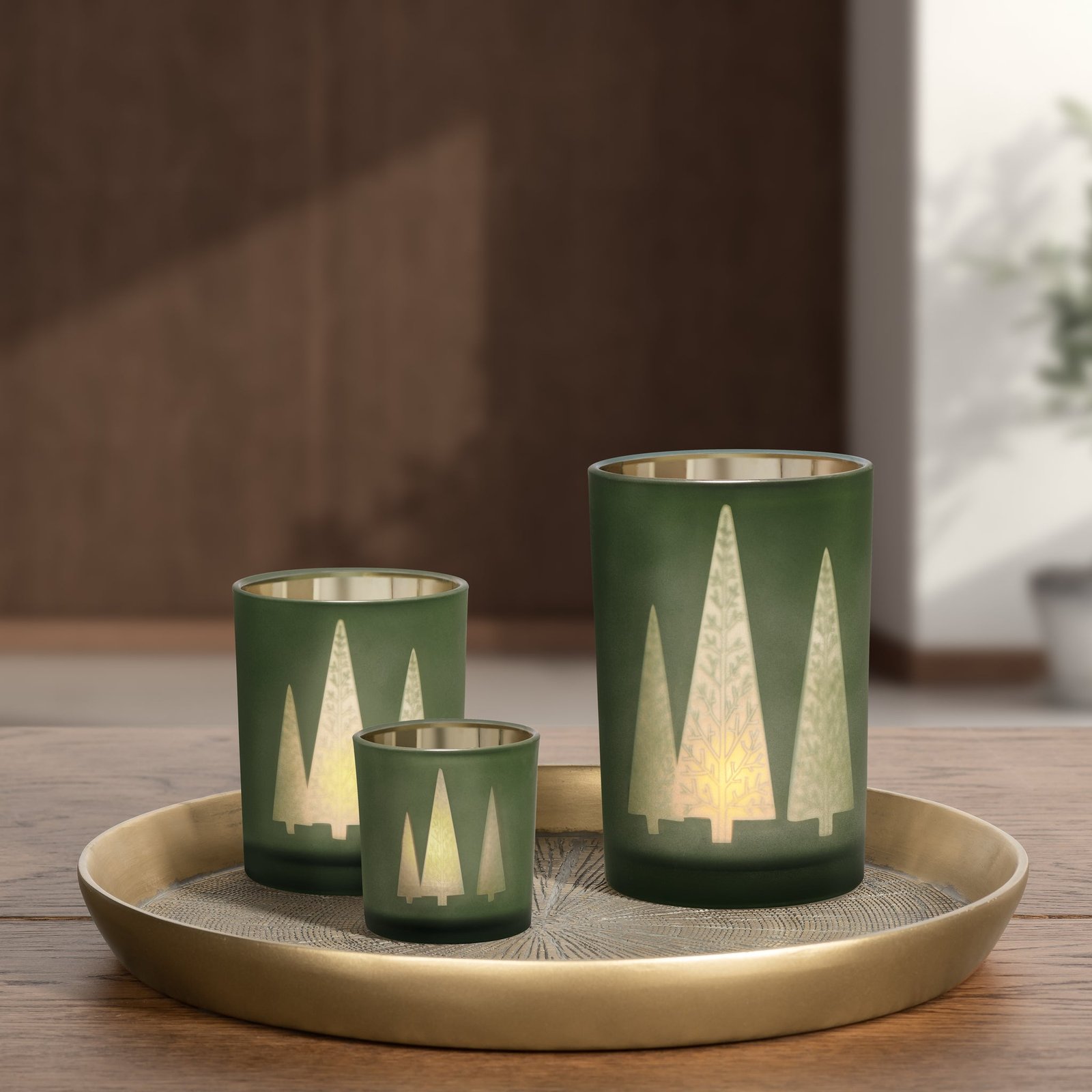 Green Mod Tree Gold Mirror 4x5" Glass Hurricane Vase - Image 5