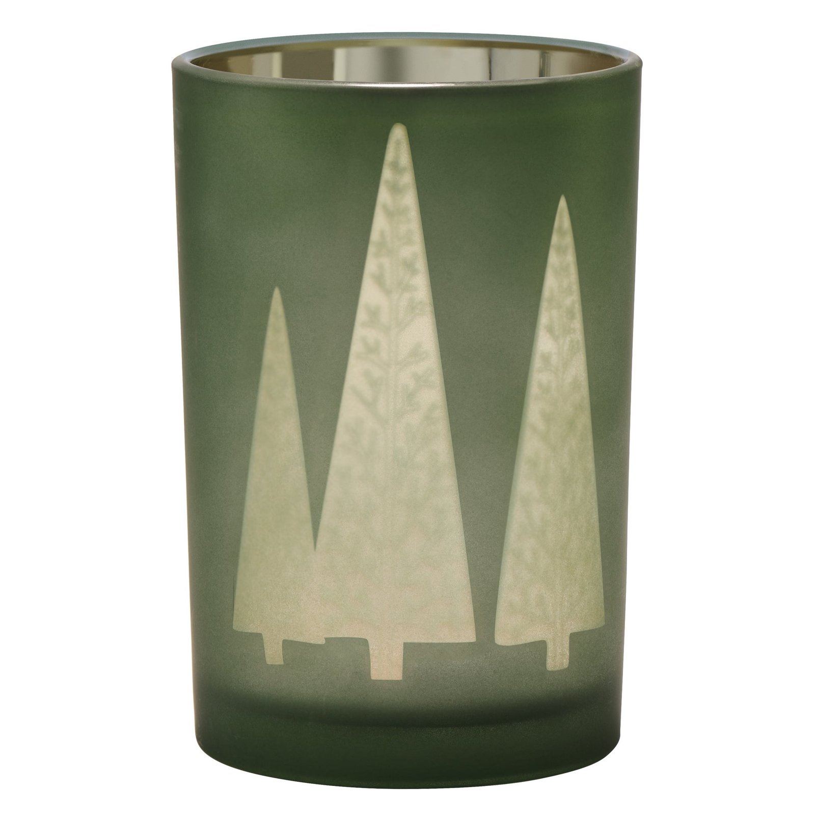 Green Mod Tree Gold Mirror 4.5x7 Inch Glass Hurricane Vase