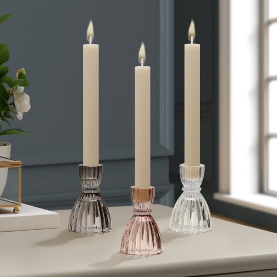 Olivia Faceted Glass 3.5 Inch Tall Taper Candle Holder - Clear - Image 4