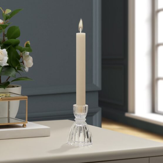 Olivia Faceted Glass 3.5 Inch Tall Taper Candle Holder - Clear
