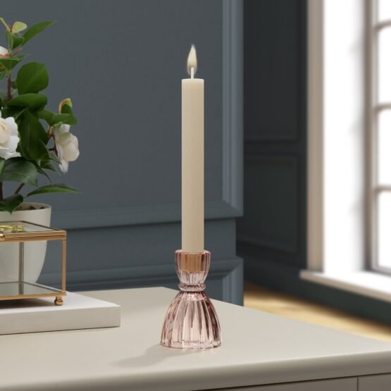 Olivia Faceted Glass 3.5 Inch Tall Taper Candle Holder - Champagne