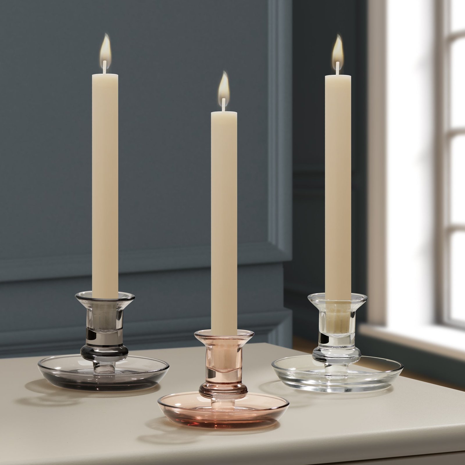 Delia Glass Taper Candle Holder with 4.5 Inch Diameter Saucer - Clear - Image 4