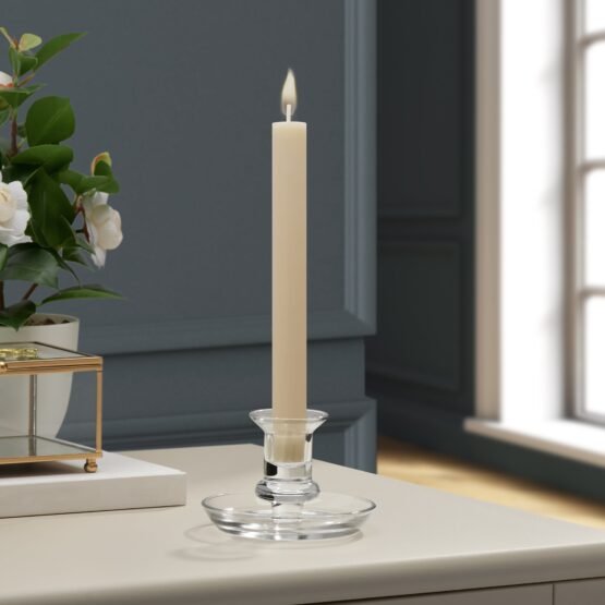 Delia Glass Taper Candle Holder with 4.5 Inch Diameter Saucer - Clear