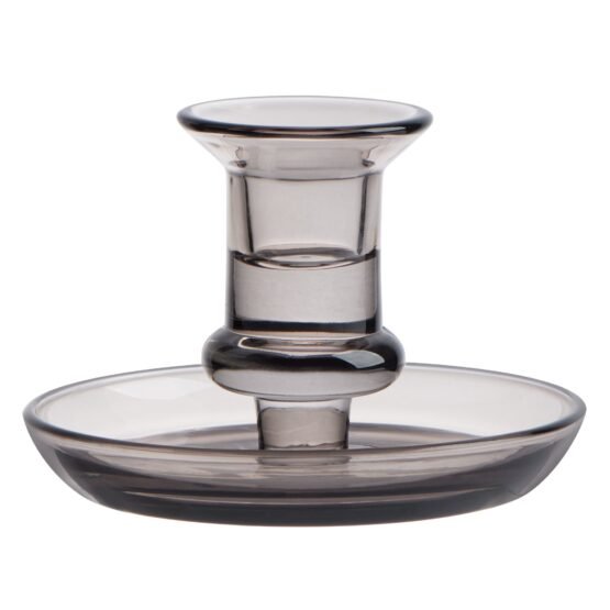 Delia Glass Taper Candle Holder with 4.5 Inch Diameter Saucer - Smoke - Image 5