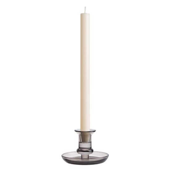 Delia Glass Taper Candle Holder with 4.5 Inch Diameter Saucer - Smoke - Image 2