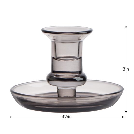 Delia Glass Taper Candle Holder with 4.5 Inch Diameter Saucer - Smoke - Image 3
