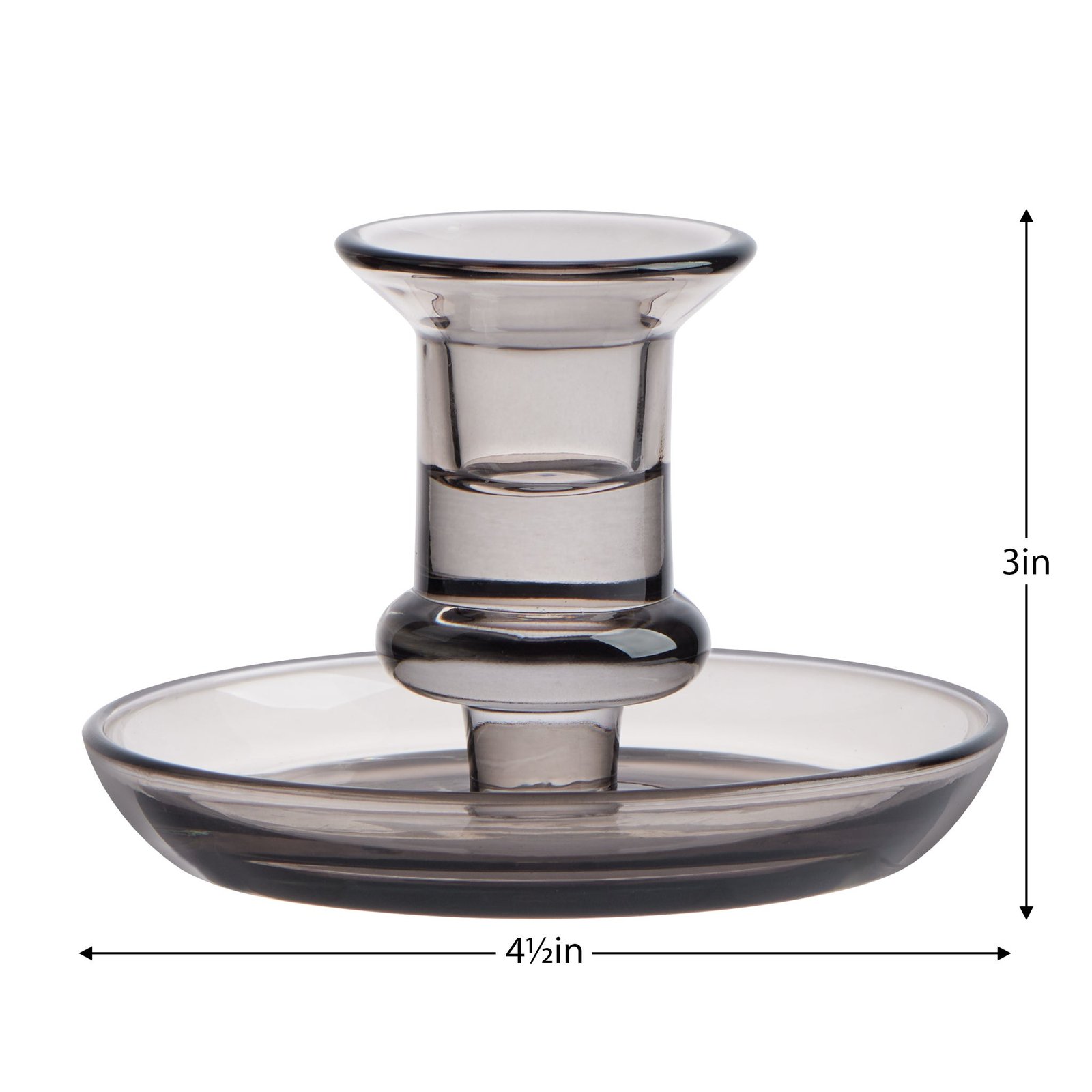 Delia Glass Taper Candle Holder with 4.5 Inch Diameter Saucer - Smoke - Image 3