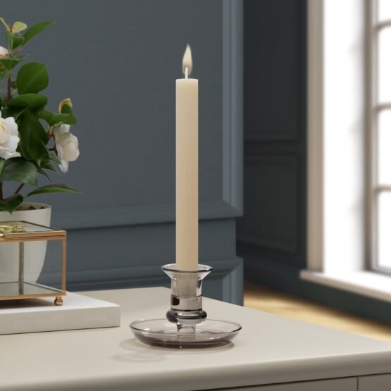 Delia Glass Taper Candle Holder with 4.5 Inch Diameter Saucer - Smoke