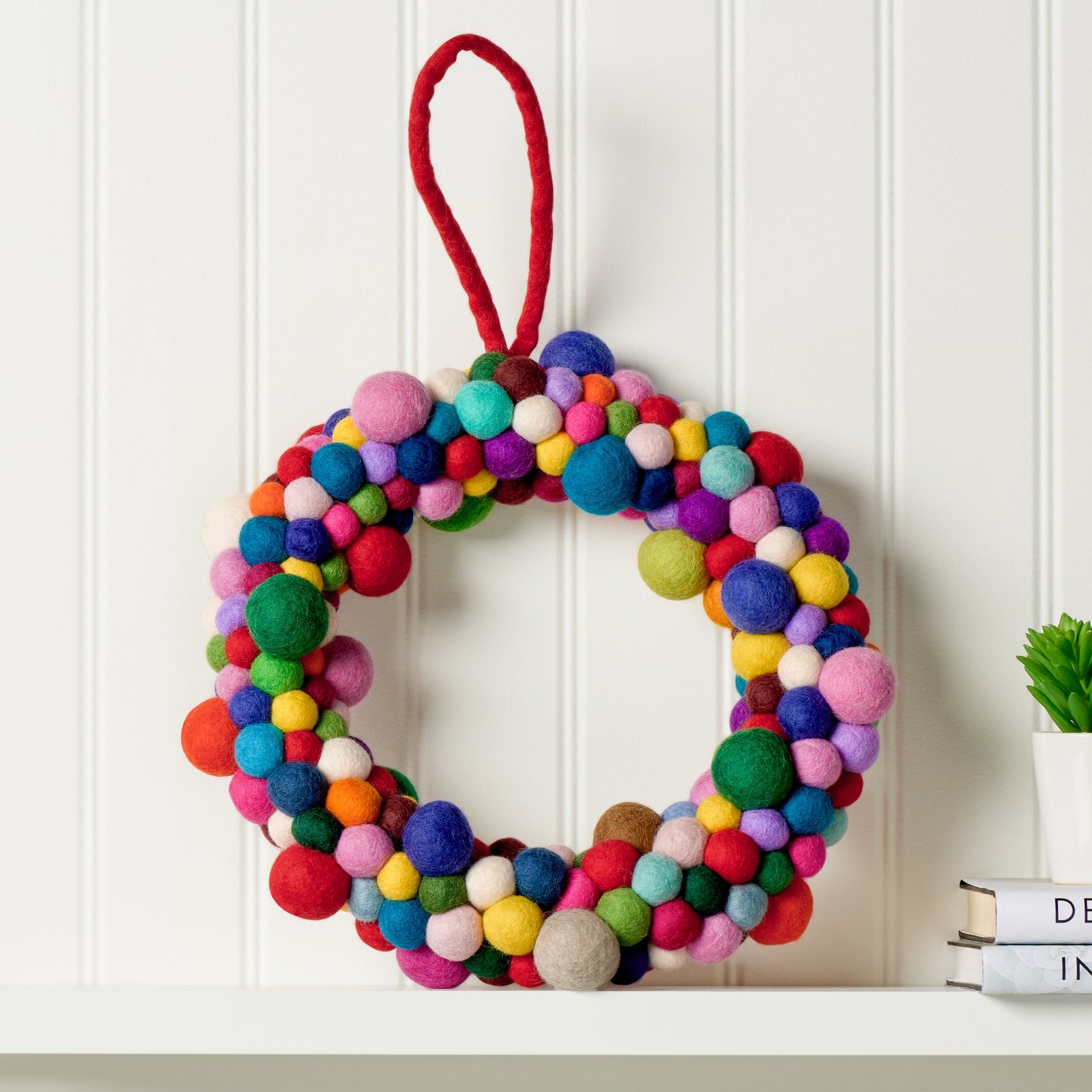 MODWOOL Felt Ball 13 Inch Diameter Decorative Wreath - Multicolor - Image 4