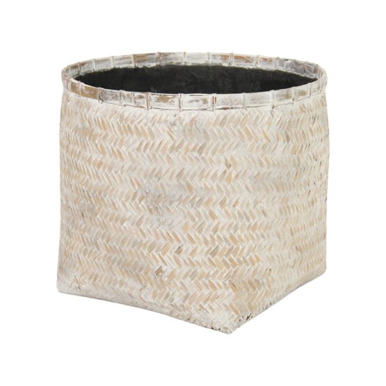 Bamboo Indoor Basket Pot ? White Wash