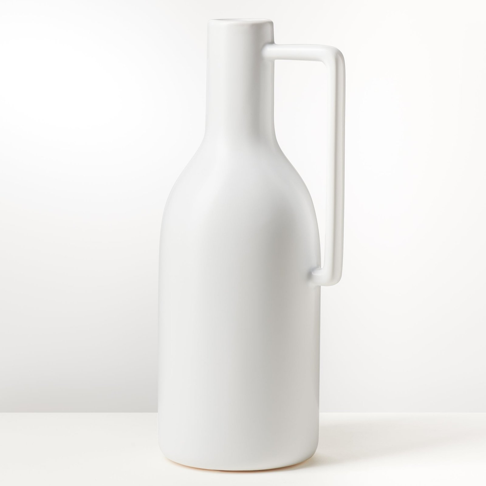 Mod Handle 11.75 Inch Tall Ceramic Vase - Matte White - Image 4