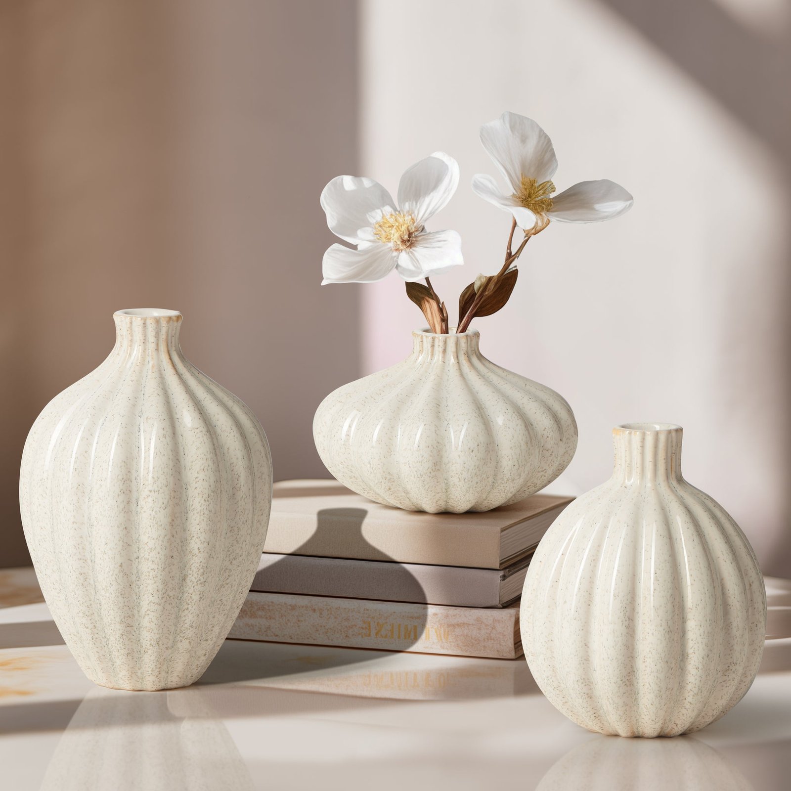 Allium Gourd 6 Inch Tall Reactive White Glaze Ceramic Vase - Image 4