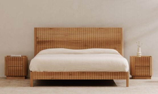 POVERA QUEEN BED NATURAL OAK BLACK - Image 2