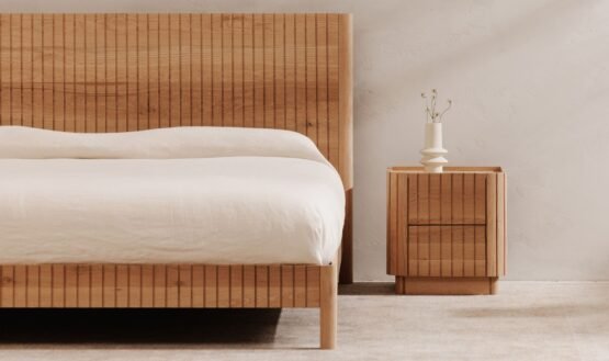 POVERA QUEEN BED NATURAL OAK BLACK - Image 3