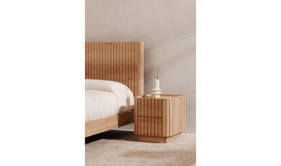 POVERA QUEEN BED NATURAL OAK BLACK - Image 4