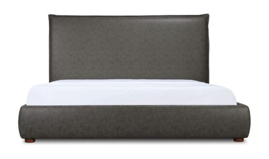 LUZON QUEEN BED TALL HEADBOARD SLATE VEGAN LEATHER LIGHT GREY