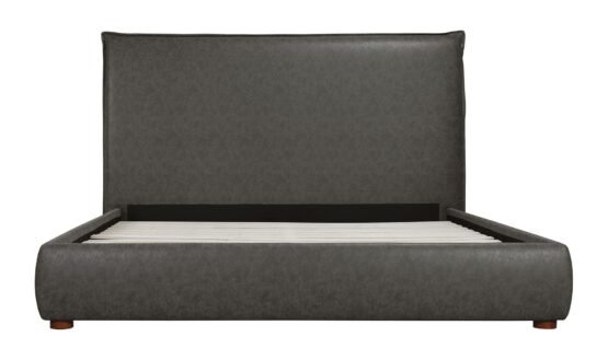 LUZON QUEEN BED TALL HEADBOARD SLATE VEGAN LEATHER LIGHT GREY - Image 4