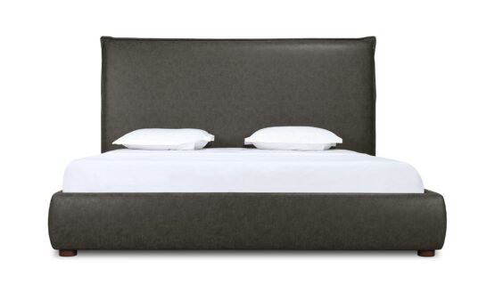 LUZON QUEEN BED TALL HEADBOARD SLATE VEGAN LEATHER LIGHT GREY - Image 5