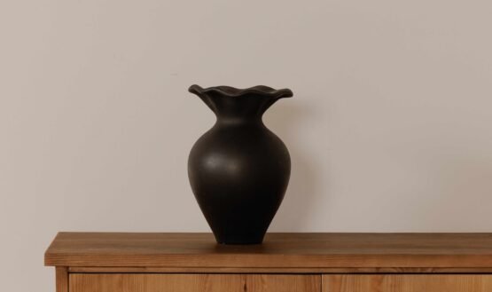 RUFFLE 12 INCH DECORATIVE VESSEL BLACK - Image 2