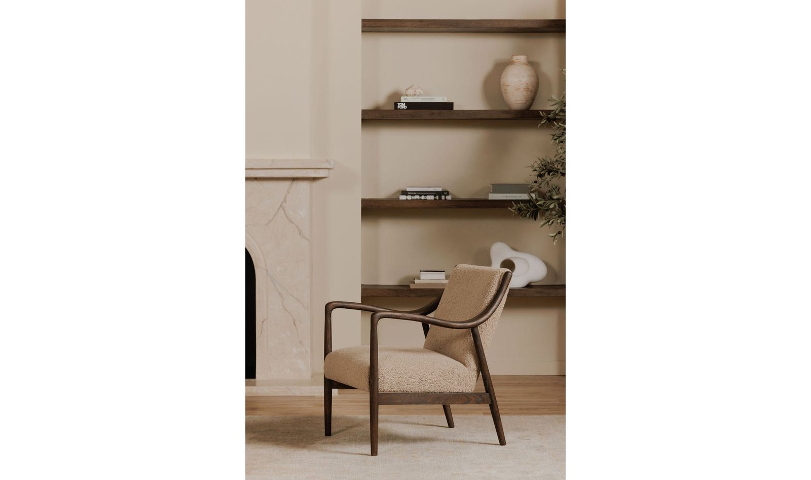 YATES ACCENT CHAIR BEIGE FAUX SHEARLING CHARCOAL WOOL BLEND - Image 3