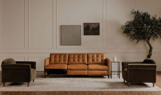 BRIDGERS POWER RECLINER SOFA LEATHER TAN - Image 3