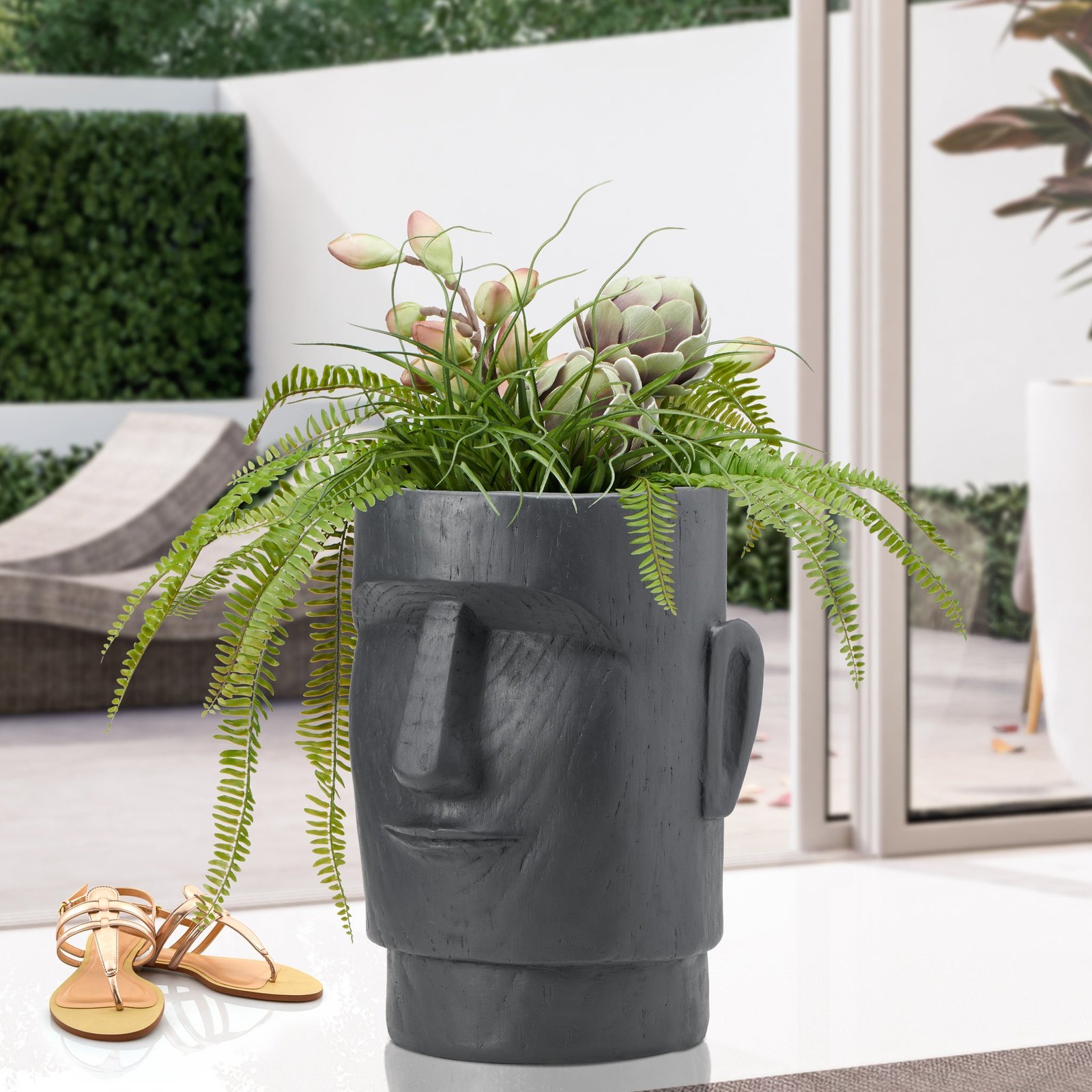 Lithic Island Face 18 Inch Tall Ash Grey Indoor/Outdoor Floor Planter - Image 5