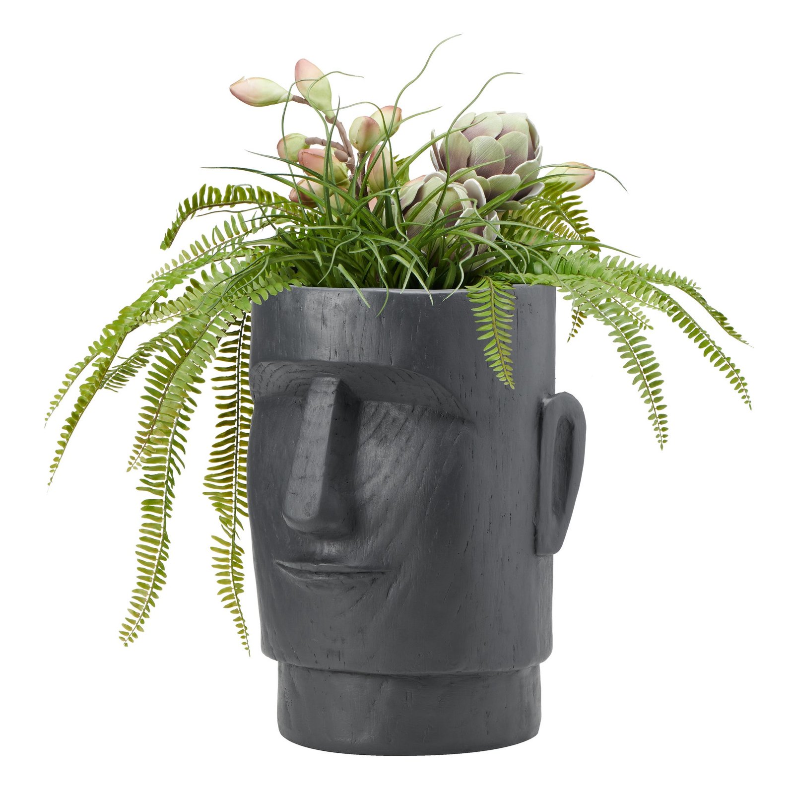 Lithic Island Face 18 Inch Tall Ash Grey Indoor/Outdoor Floor Planter - Image 6