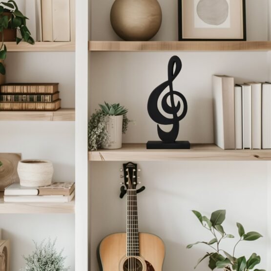 Treble Clef 11 Inch Tall Resin Decor Sculpture - Black - Image 4