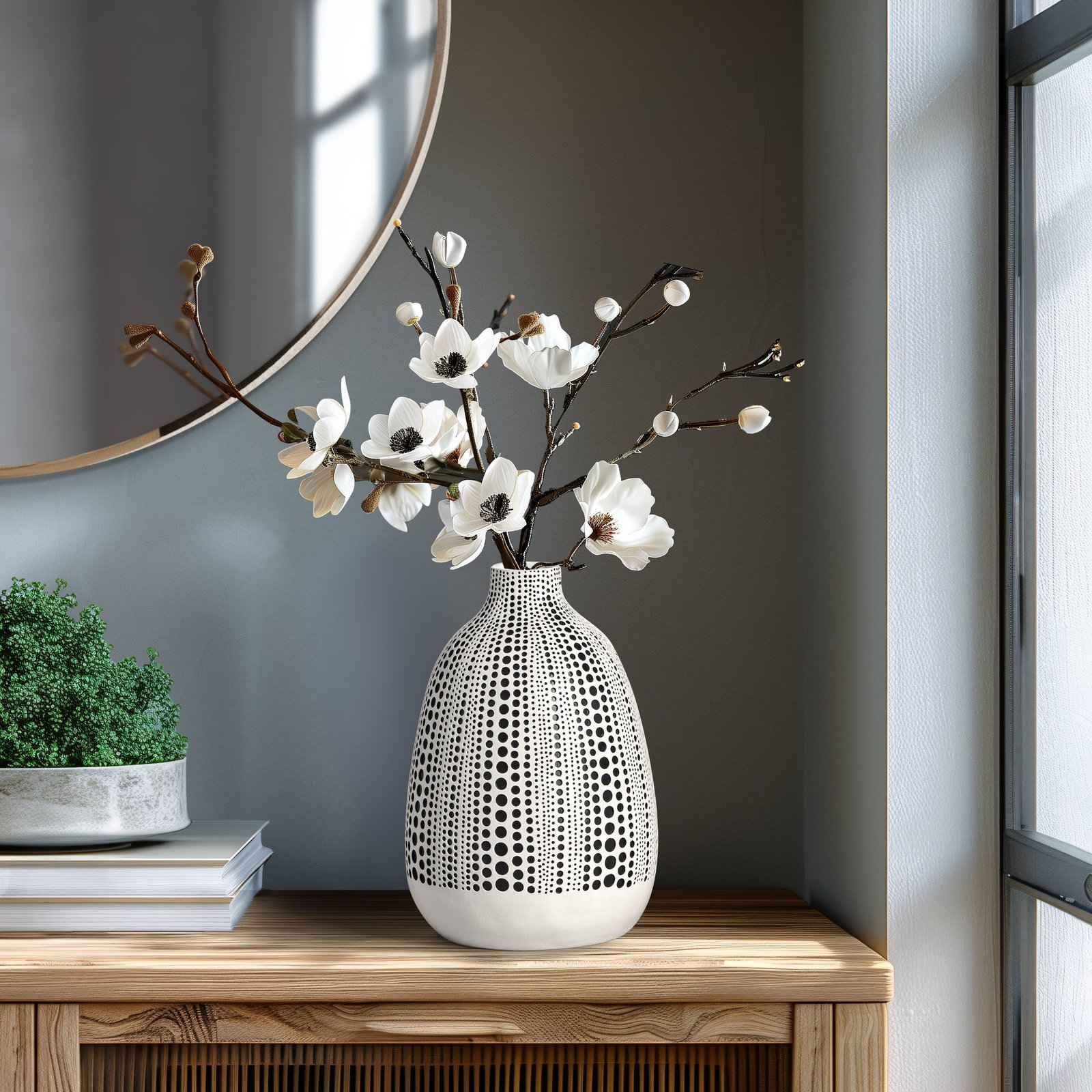 Dotted Debossed 9 Inch Tall Resin Vase - White - Image 6