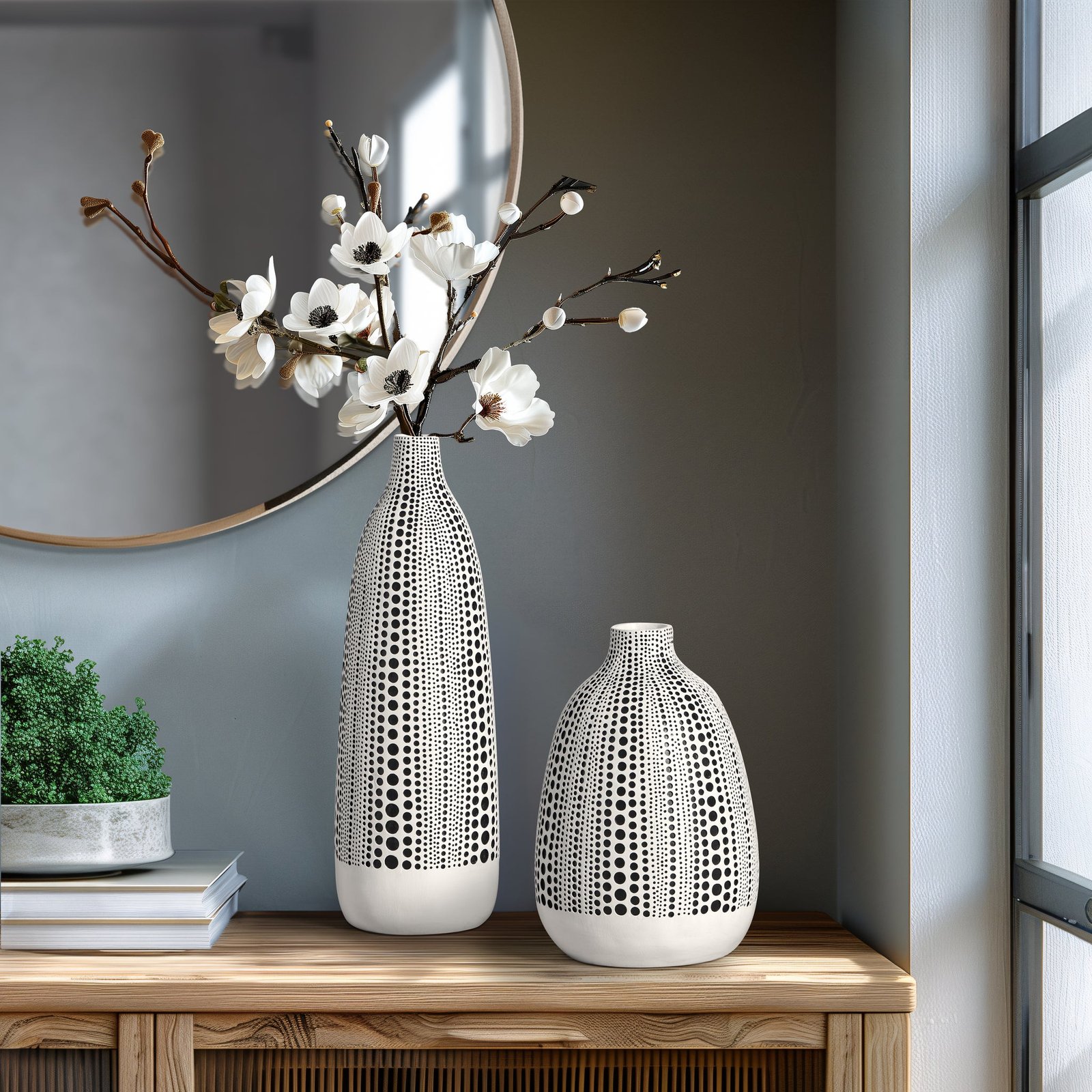 Dotted Debossed 9 Inch Tall Resin Vase - White - Image 4