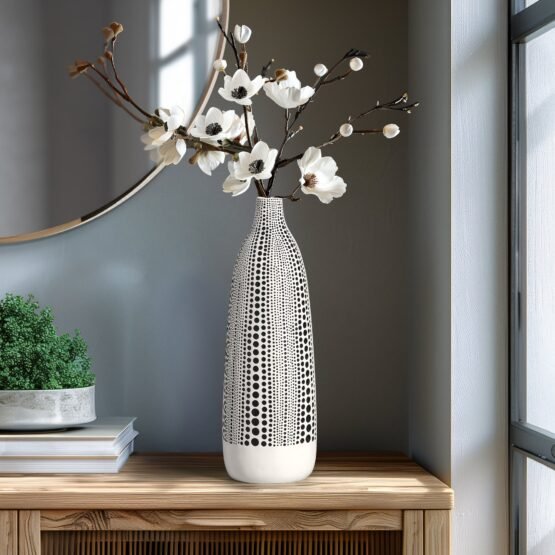Dotted Debossed 13.5 Inch Tall Resin Vase - White - Image 6