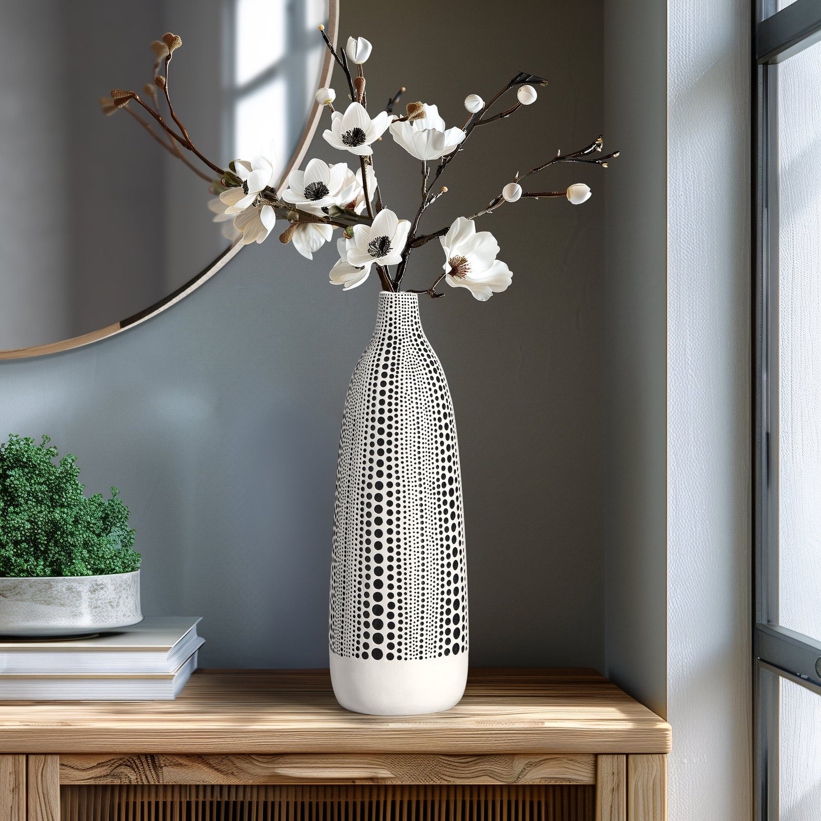 Dotted Debossed 13.5 Inch Tall Resin Vase - White - Image 6