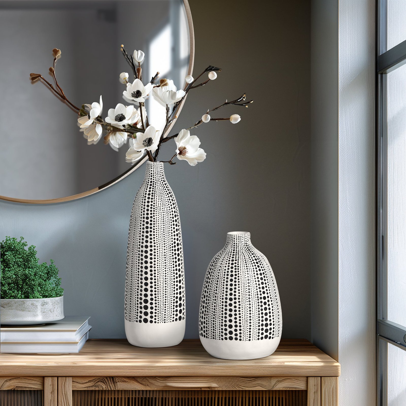 Dotted Debossed 13.5 Inch Tall Resin Vase - White - Image 4