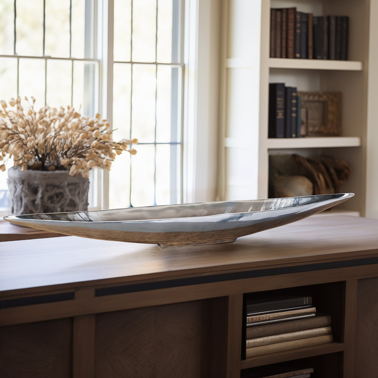 Volta Shiny Aluminum 39 Inch Length Centerpiece Boat Bowl - Image 4