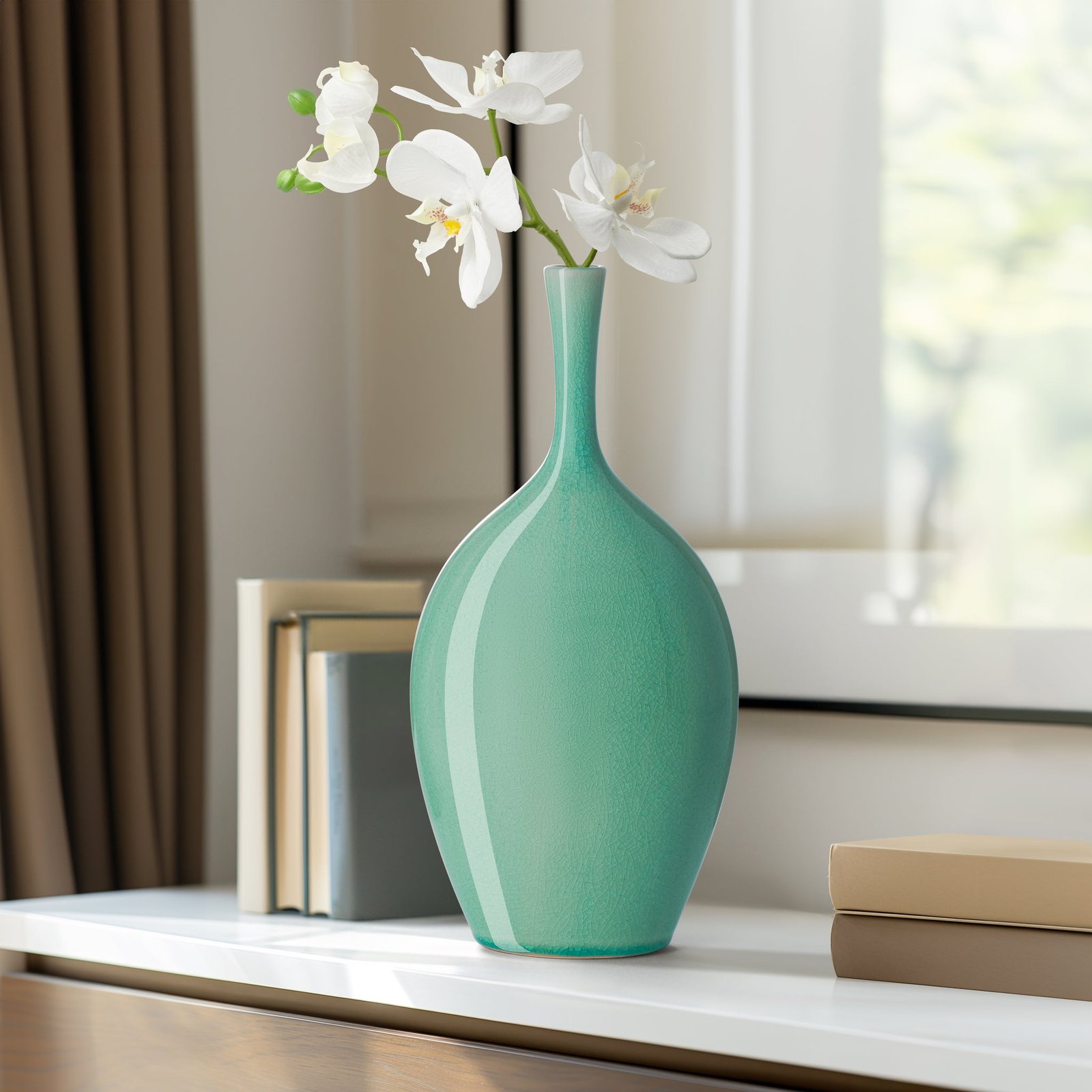 Lilo Celadon Crackle Ceramic Vase - 12.25 Inch Tall - Image 7
