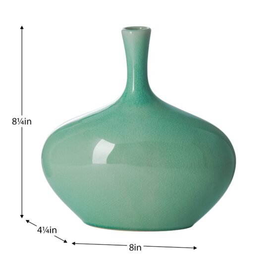 Lilo Celadon Crackle Ceramic Wide Vase - 8.25 Inch Tall - Image 4