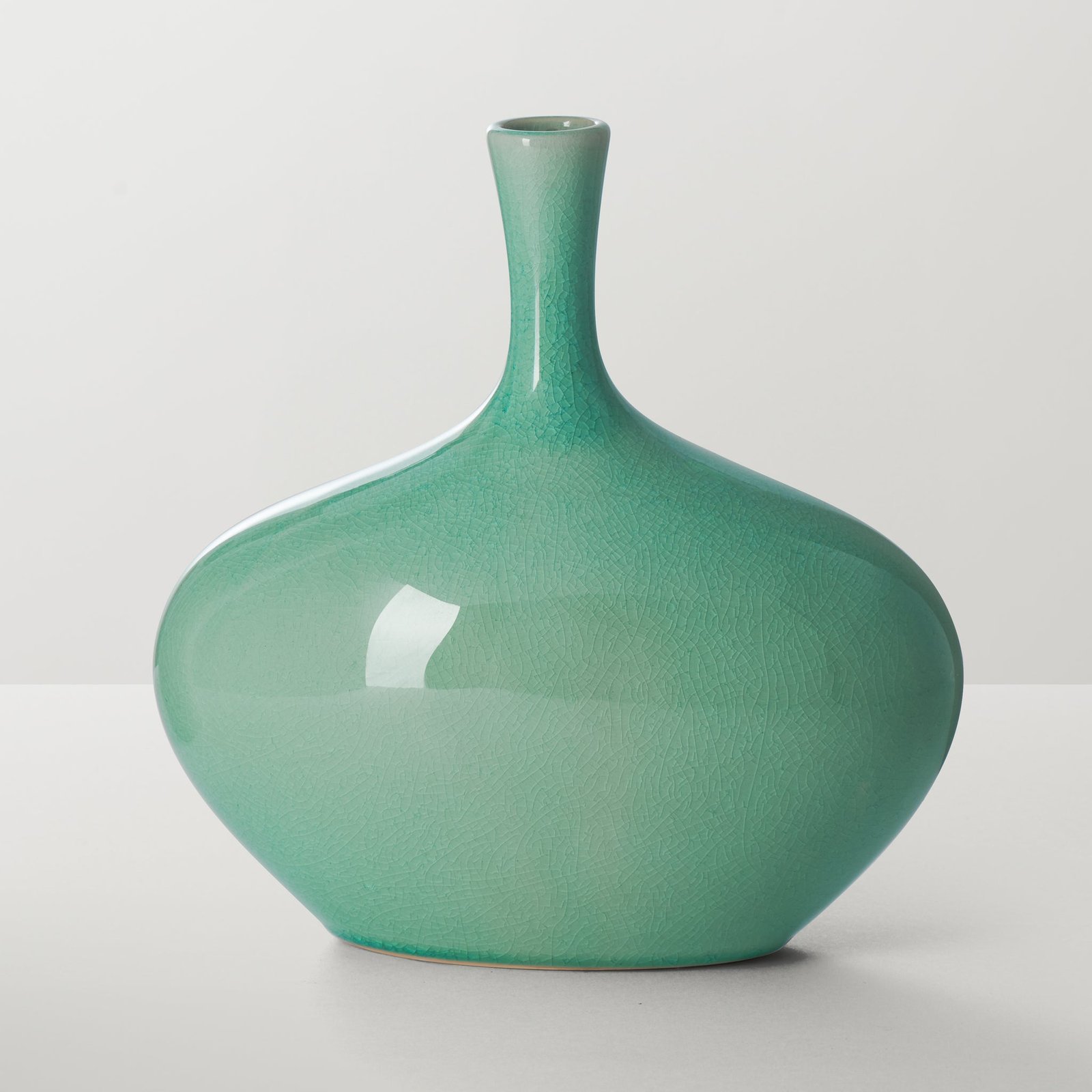 Lilo Celadon Crackle Ceramic Wide Vase - 8.25 Inch Tall - Image 6