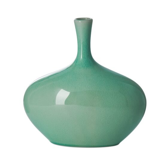 Lilo Celadon Crackle Ceramic Wide Vase - 8.25 Inch Tall