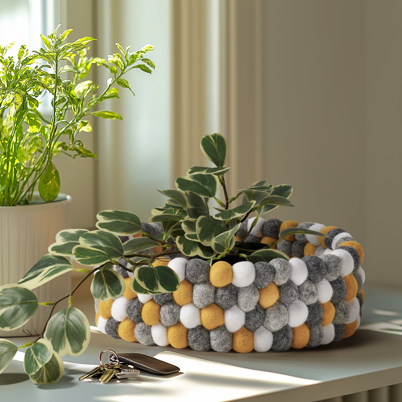 MODWOOL™ Felt Ball 9 Inch Diameter Decor Bowl - Yellow/Grey/White - Image 7