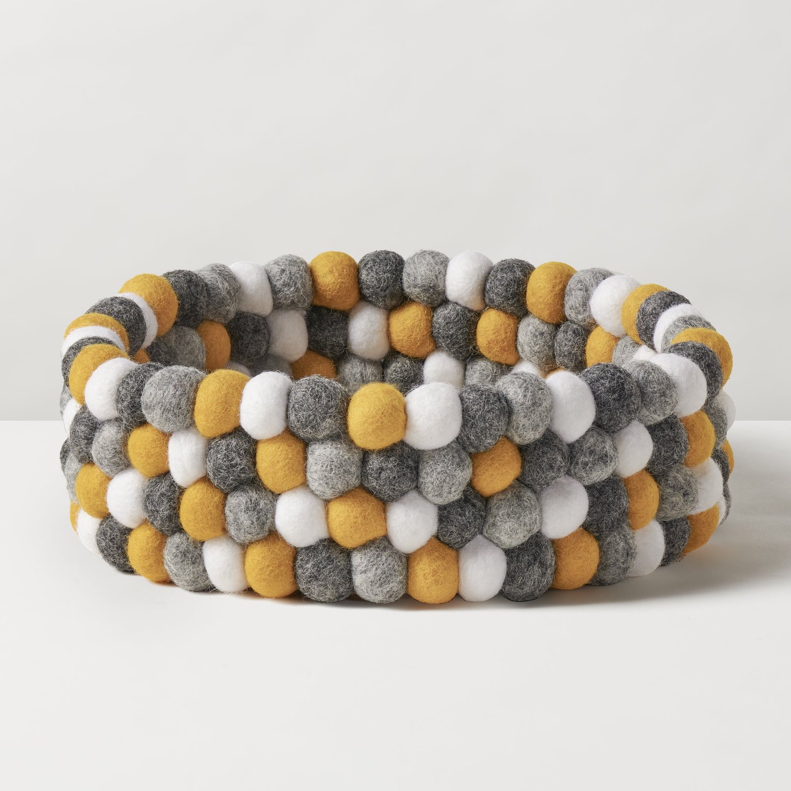 MODWOOL™ Felt Ball 9 Inch Diameter Decor Bowl - Yellow/Grey/White - Image 8